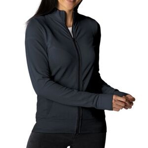 levelwear jacket Womens Sz M Mid layer Ribbed knit full zip Breaker Nylon Black